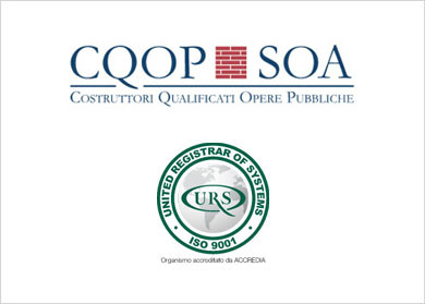 Logo della Certificazione ISO9001 e dell'Attestazione SOA